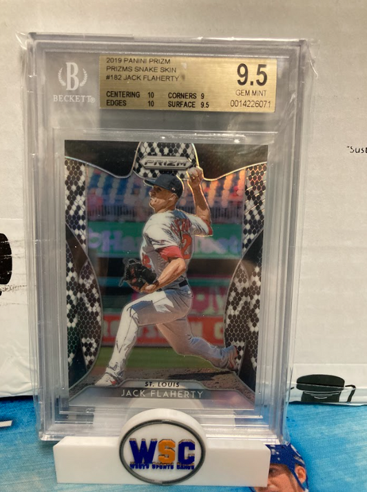 West's Sports Cards (WSC) 2019 Jack Flaherty Panini PRIZM Snake Skin Parallel #182 | BGS 9.5 Serial Numbered 29/50